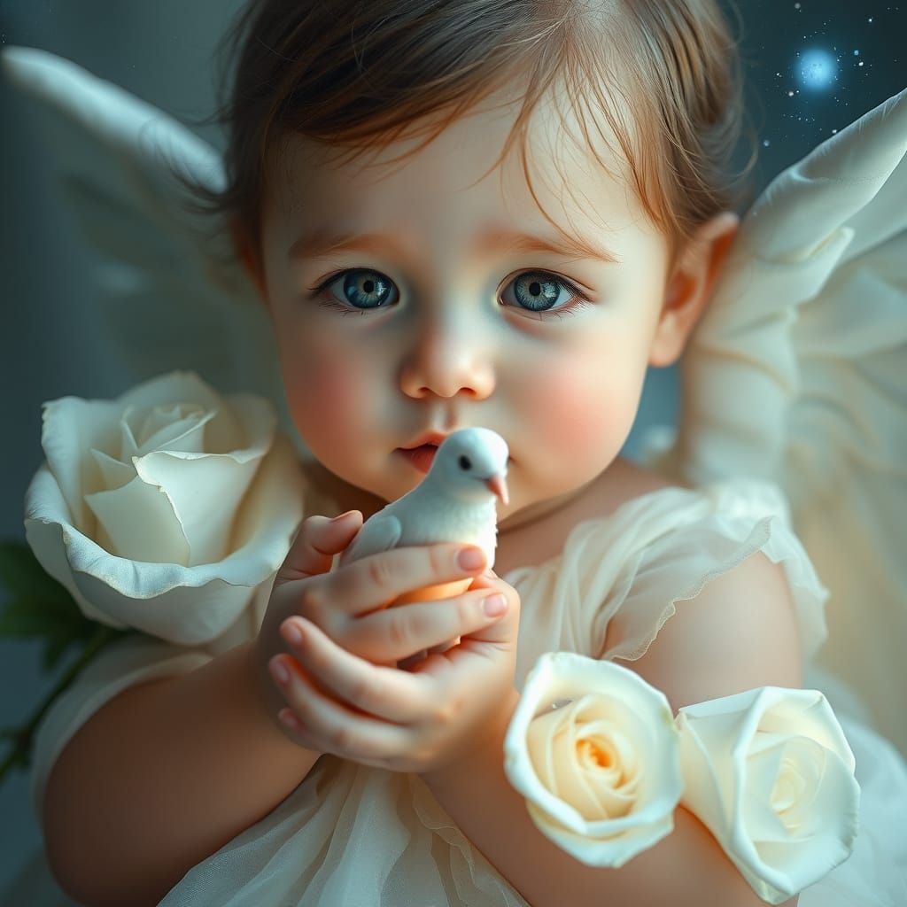 Serene Baby Girl in Dreamy, Celestial Landscape