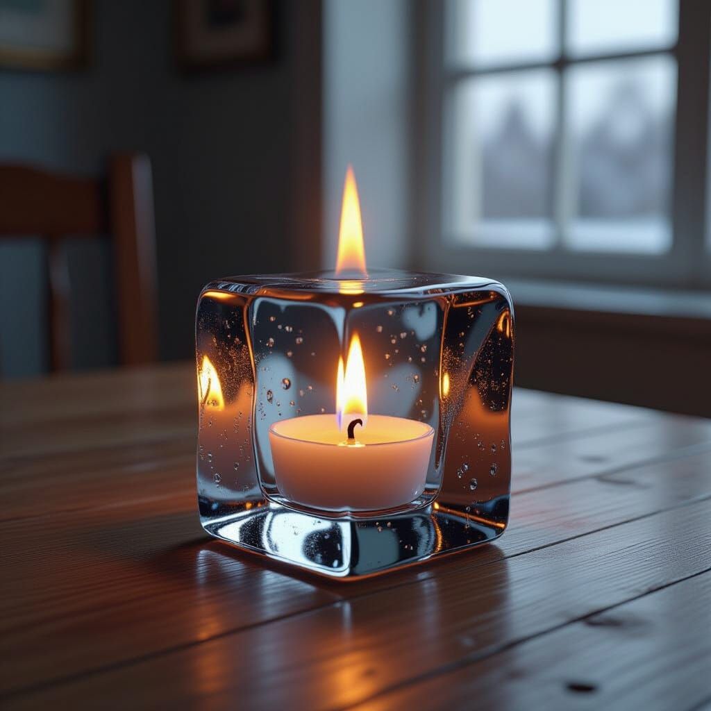 Ice Cube With Burning Flame: Opposites Coexist