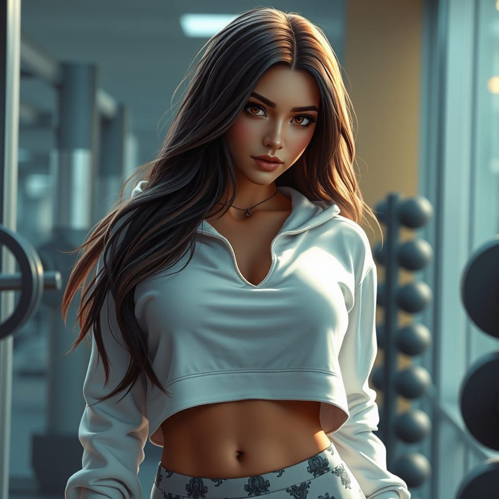 Gym Woman with Hoodie and Skirt: Digital Art
