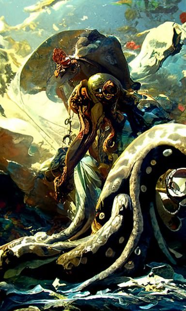 Octopus coming out of rough seas oil painting by James Gurne...