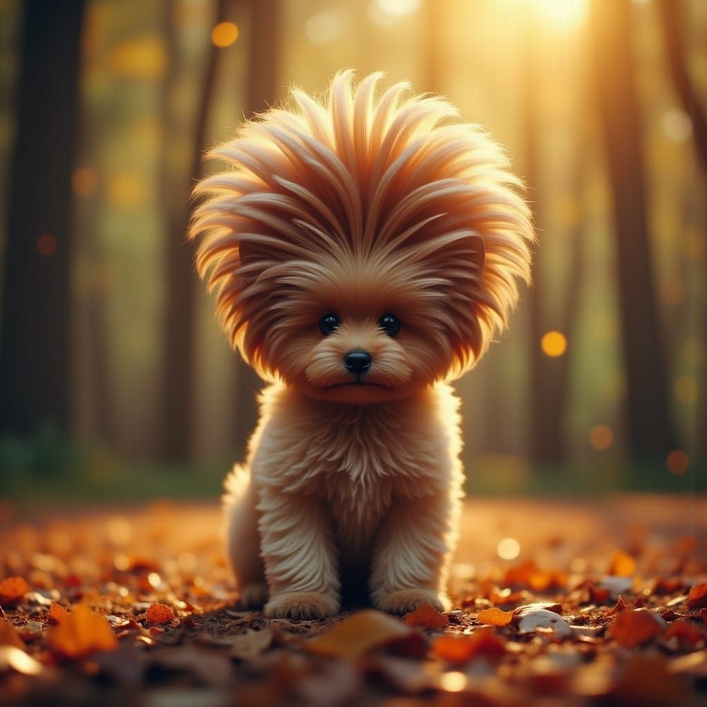  <lora:Big Flux Hair:1.0> cute dog with big 1980’s hairstyle in the park, volumetric lighting 