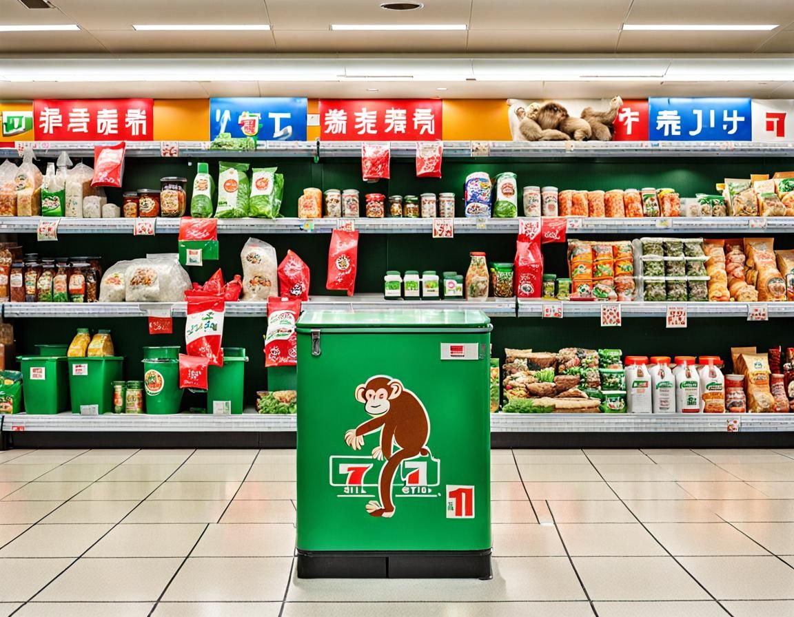 wild monkeys throwing stool in a 7-11 store