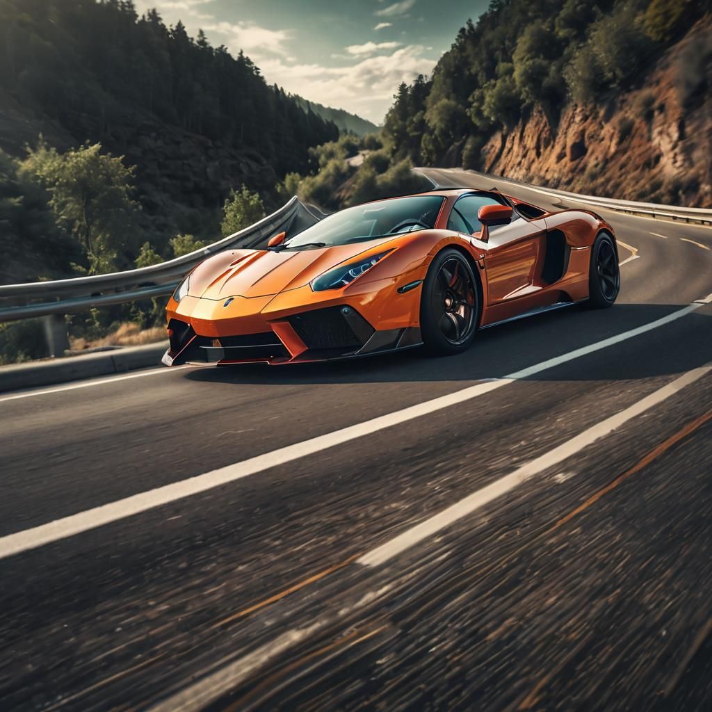 a supercar speeding down a highway intricate details, HDR, b...