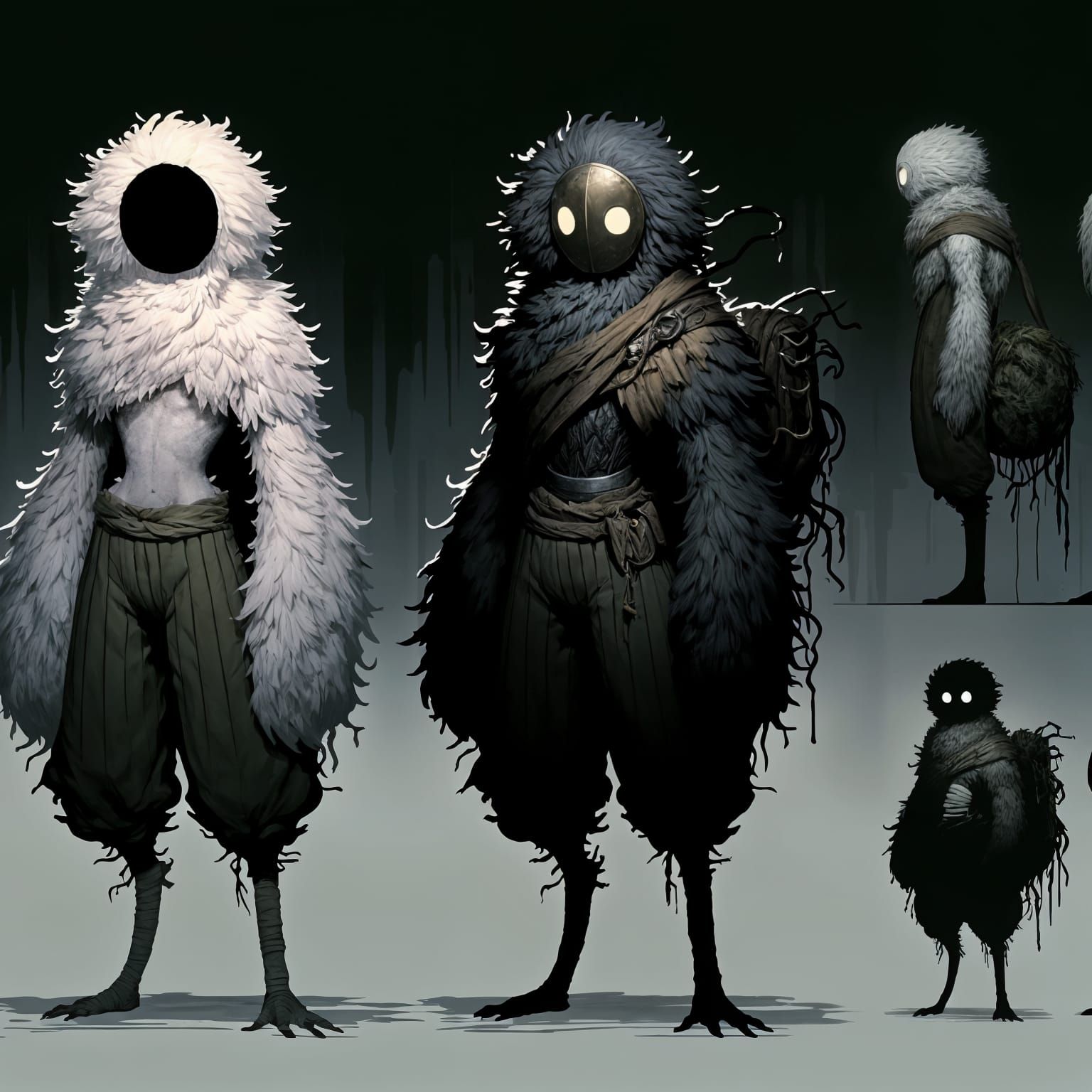 Попробуй создать изображение человека похожий на стиль Hollow Knight. В таком же минималистическом, мрачном стиле. Концепт арт в полный рост...