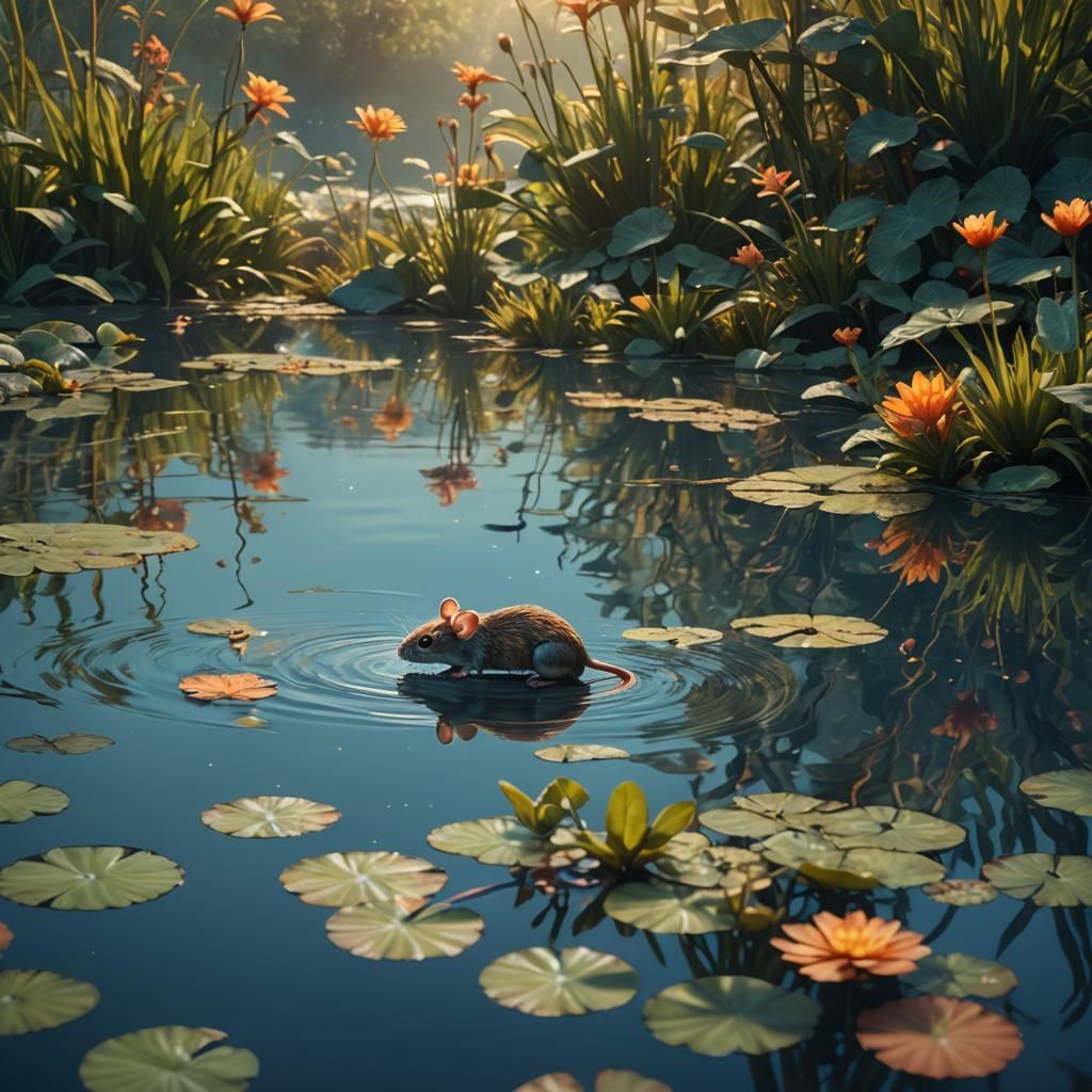 Mouse Swims in Lake: Fantasy Concept Art