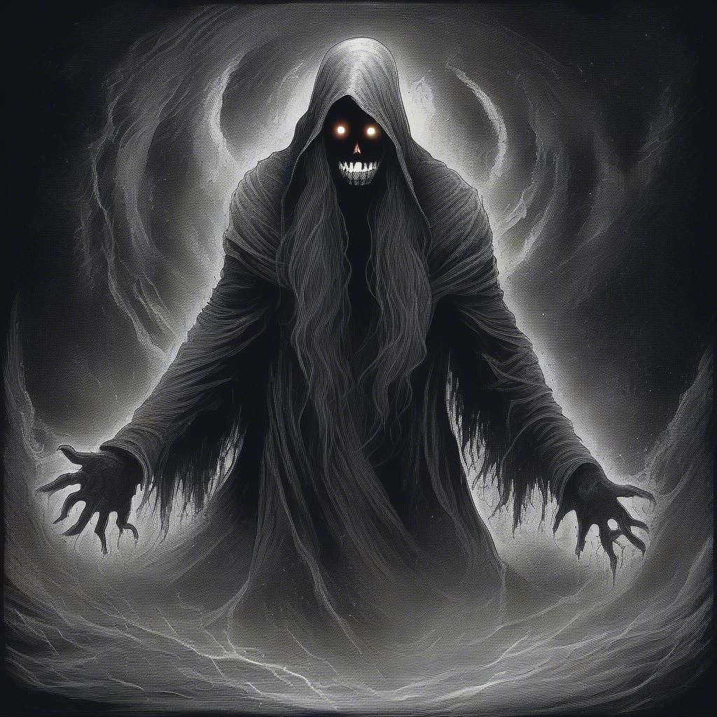 Very creepy final boss like scary sinister art creation of my original character Ultimar entering dragon ball super Zeno...