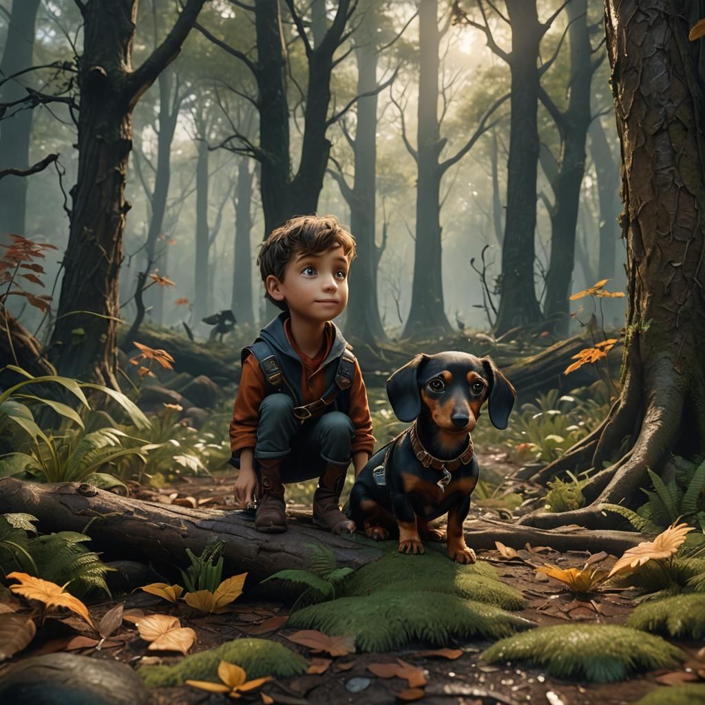 Mini doxie small boy woods