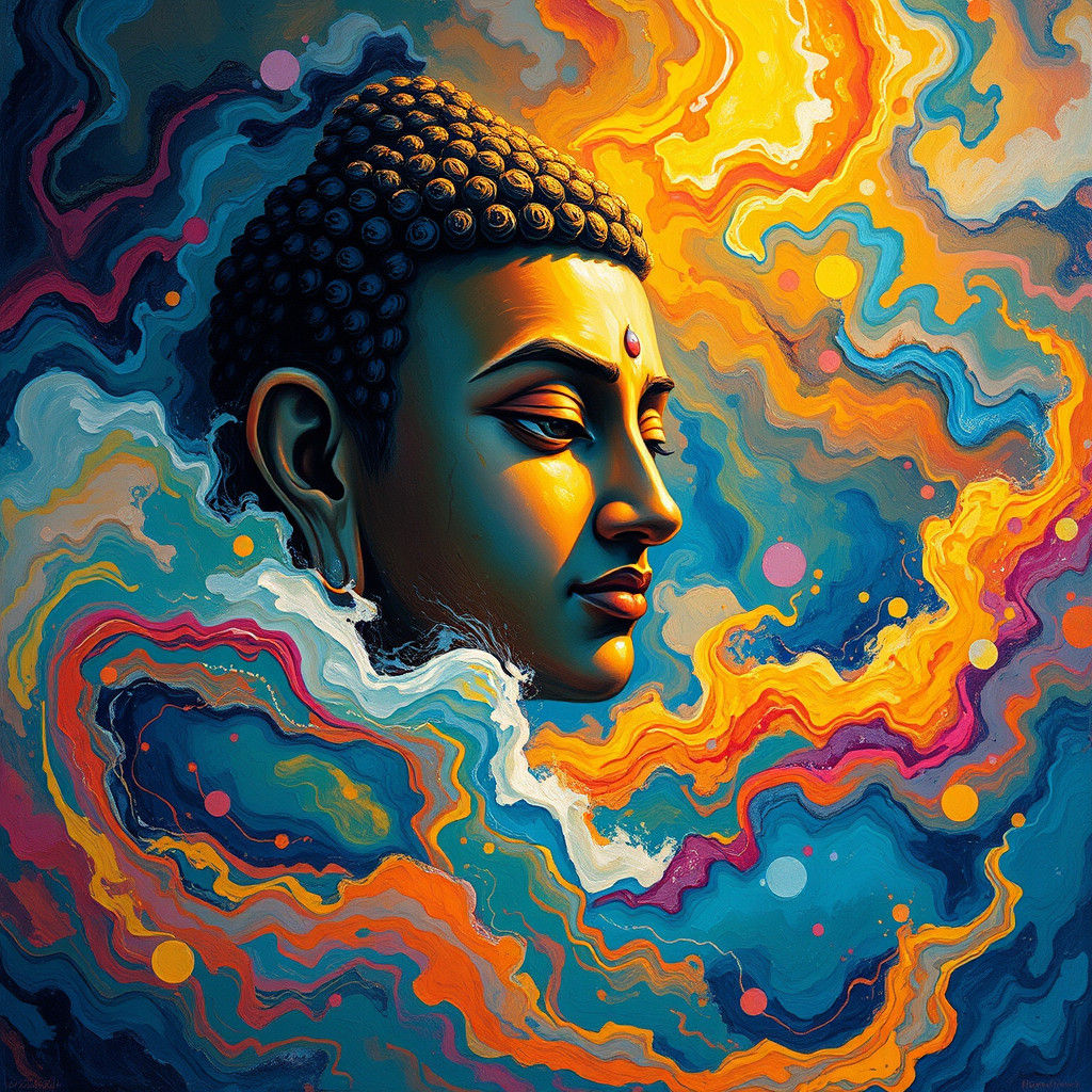 Contemplative Figure in Colorful Expressionist Landscape