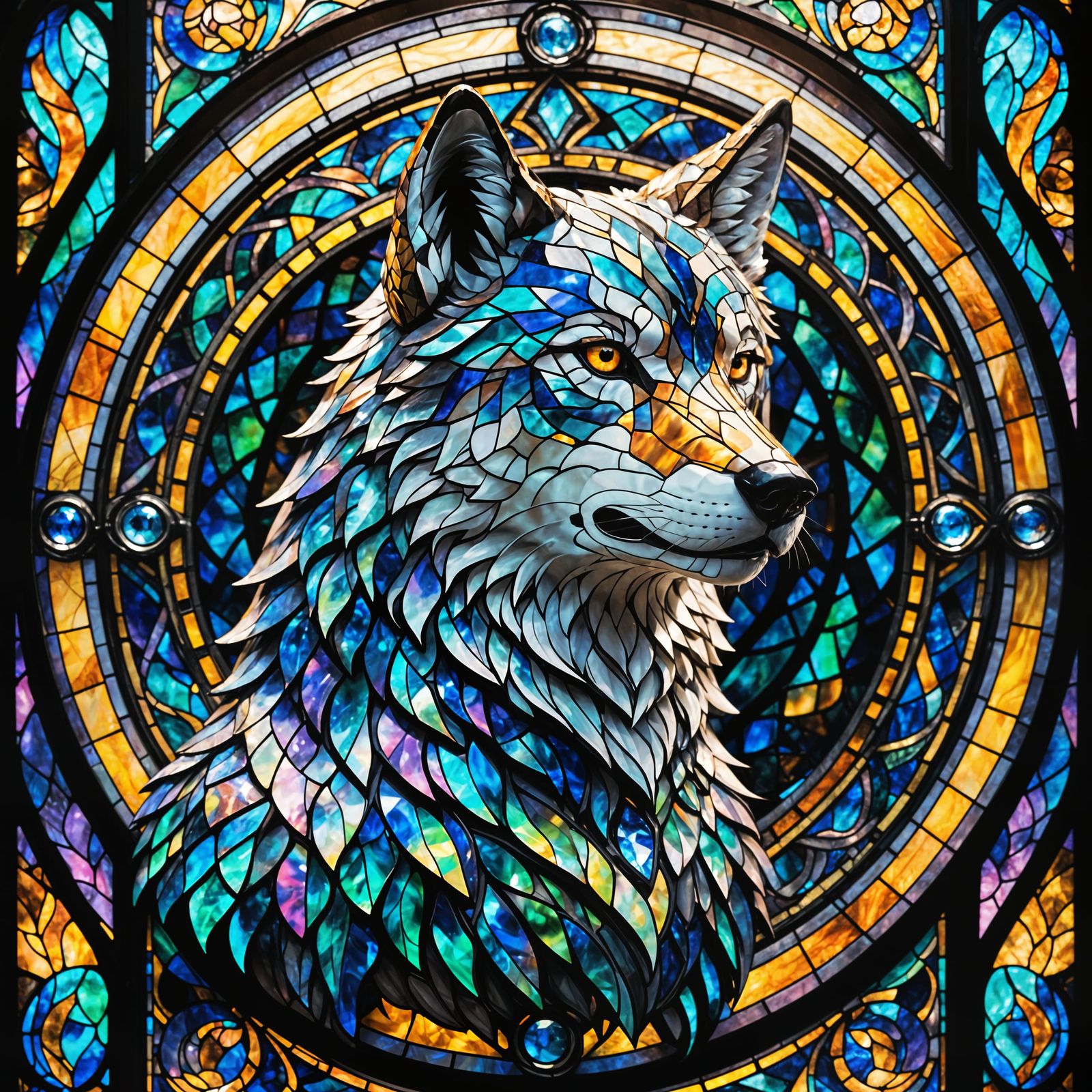 stained glass window of wolf  by @Furry enjoyer 