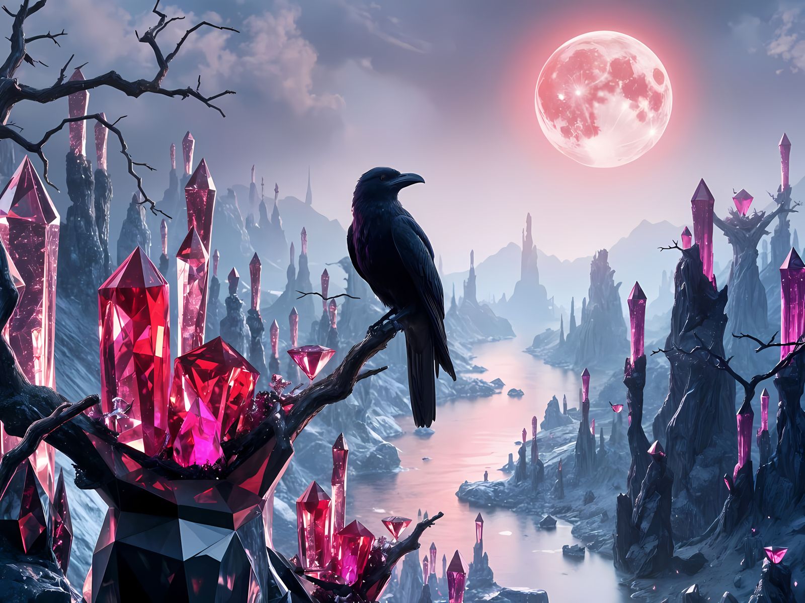 Raven over Gemstone Landscape  by @Lisi