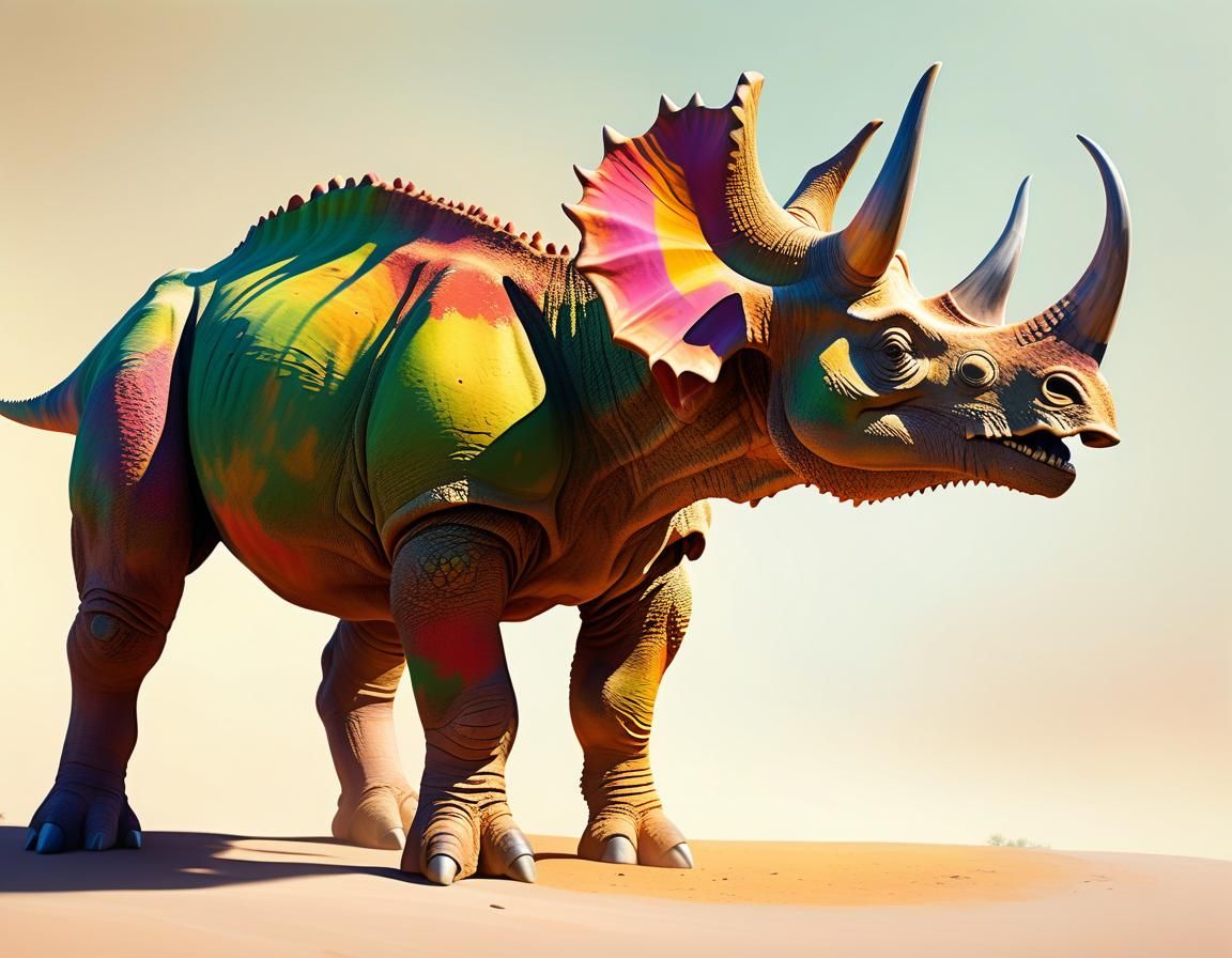 colourful triceratops dinosaur standing in African savannah