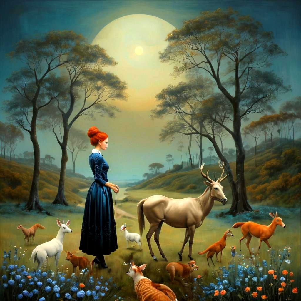 Beautiful Woman in Surreal Landscape, Masterpiece