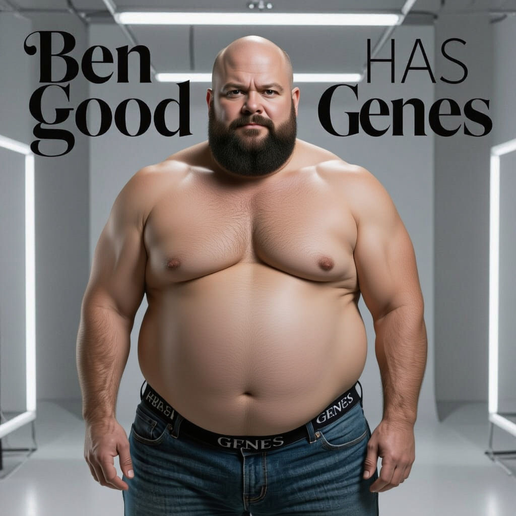 Great — here’s a ready-to-go image prompt for generating the “Ben Has Good Genes” parody image, optimized for DALL·E or any AI image generat...