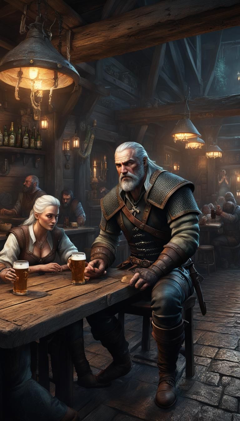 The witcher, wolf symbol, balded man with hairy chest, hairy...