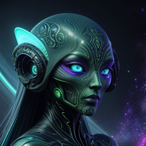 Alien Stares Forward in Vibrant Digital Painting