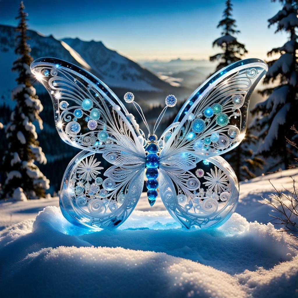 Butterfly ice sculpture  by @toomanynates