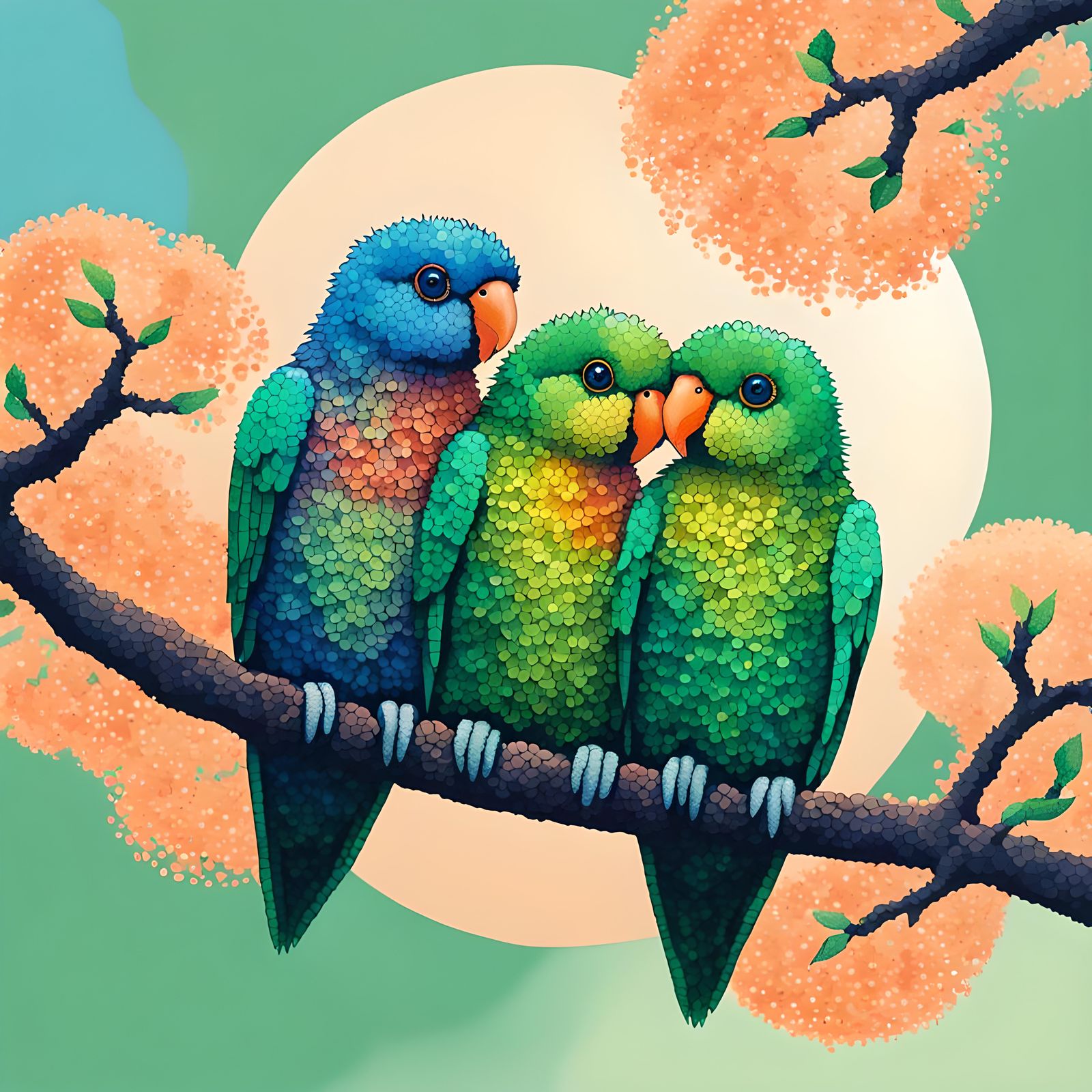 Love Birds in Pointillism   by @CuteSoulArt