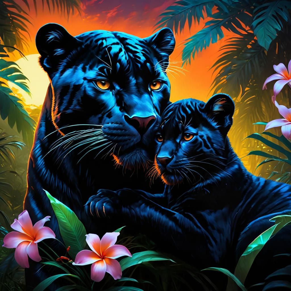Rainforest Scene: snuggling Black Panther  by @Sundari