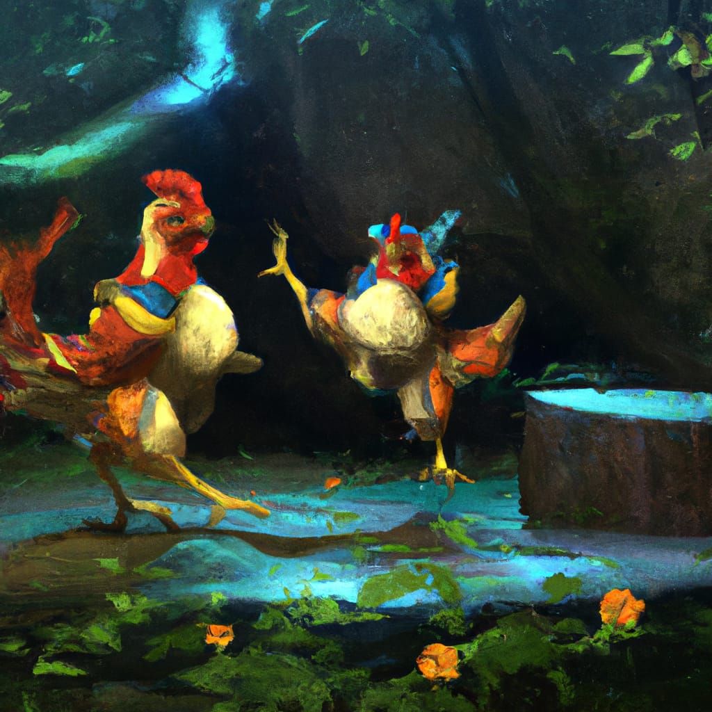 Two chickens doing Kung fu