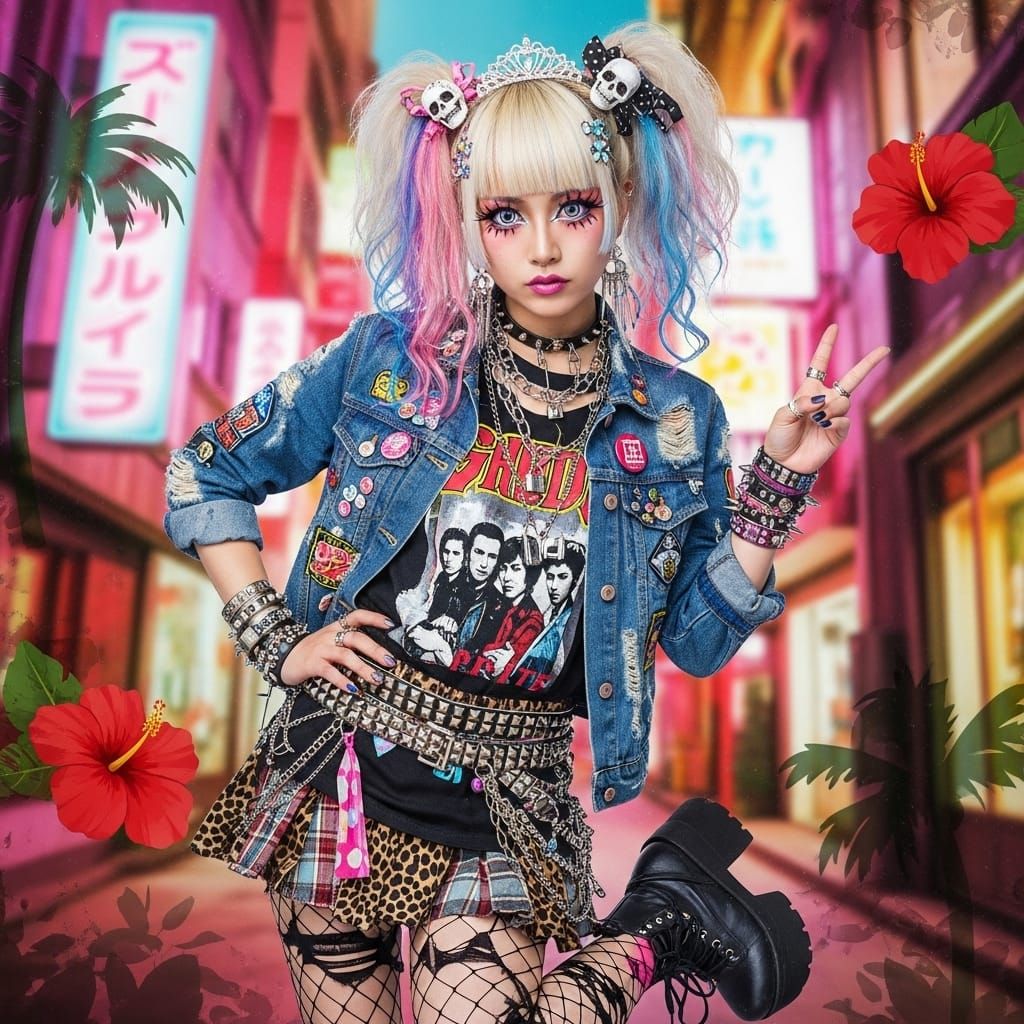 punk gyaru girl in Okinawa, Shibuya and Harajuku style