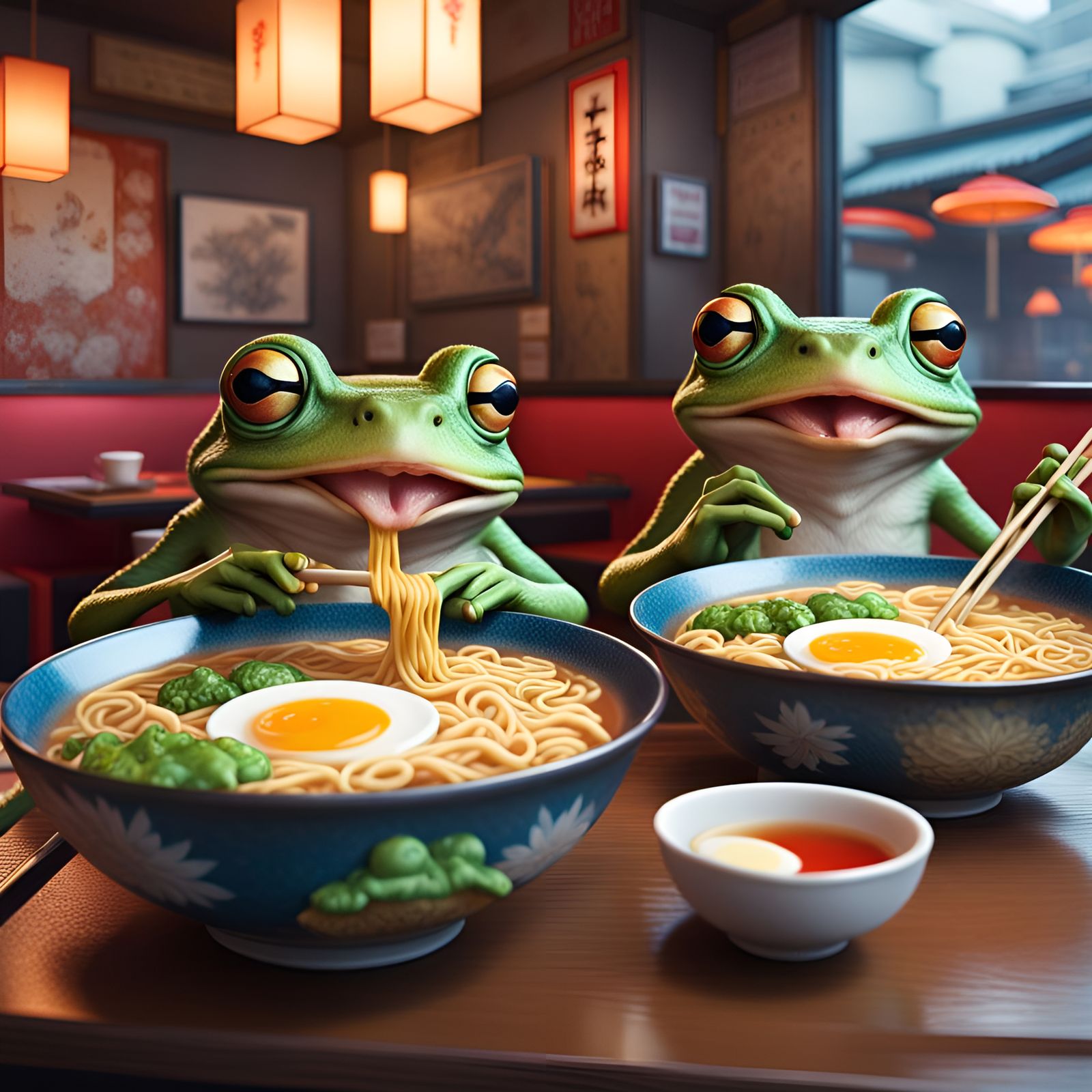 Froggies Eating Ramen 🐸🍜🐸🍜 Ai Generated Artwork Nightcafe Creator