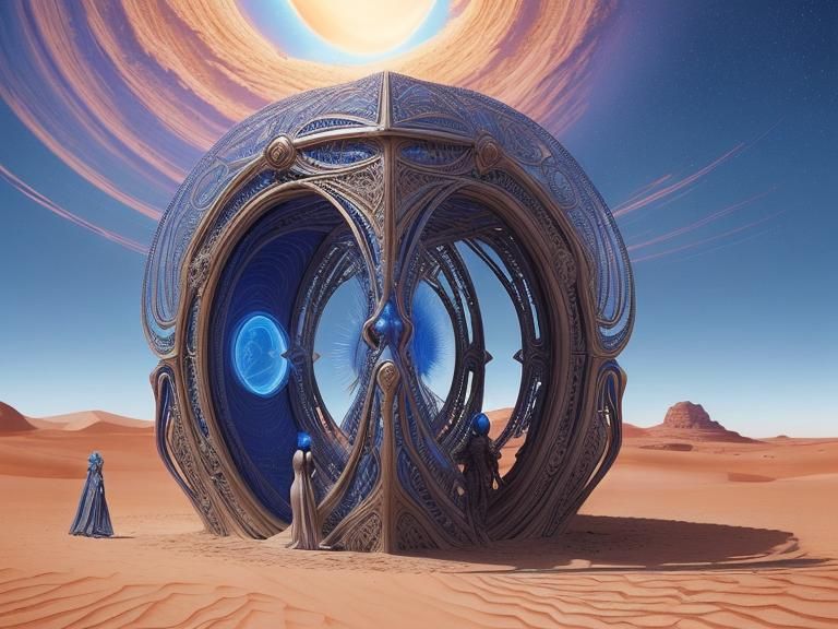 intricate hyperdetailed time portal above a masterpiece alie...