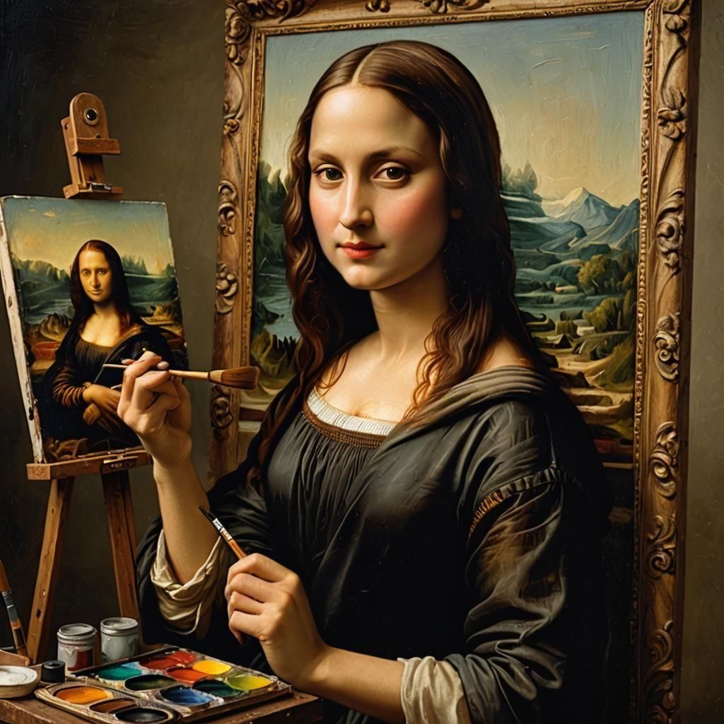 Photography of Mona Lisa painting herself her autoportrait