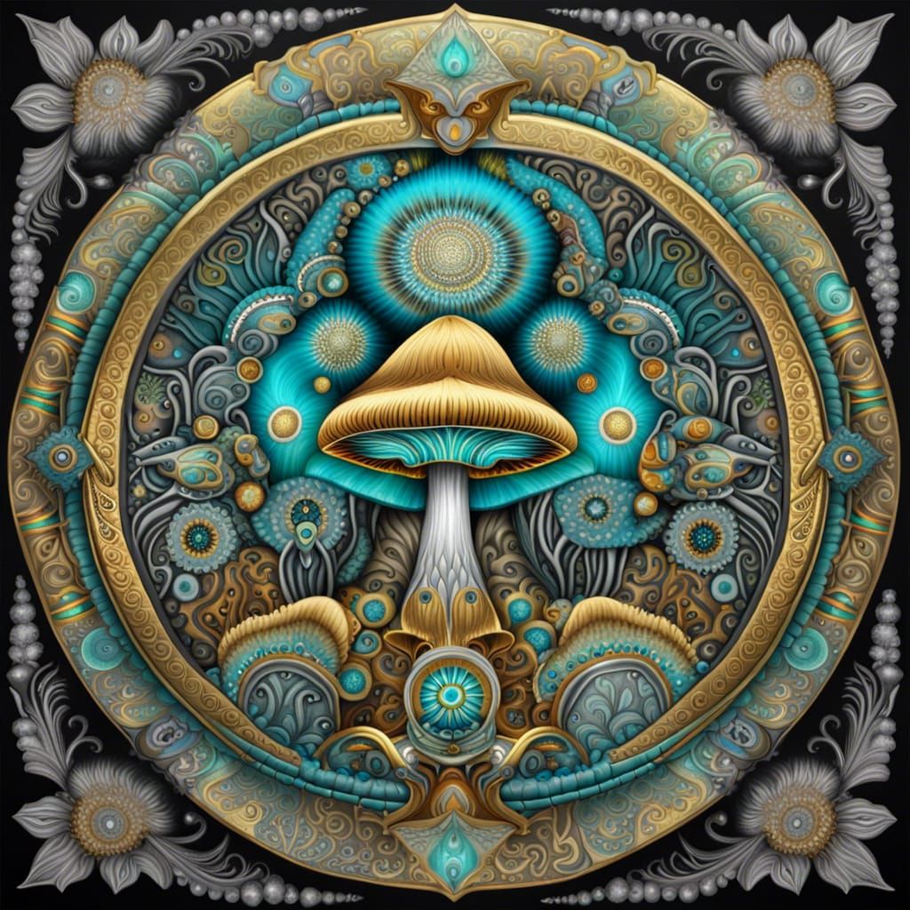 Golden Mushroom Mandala - AI Generated Artwork - NightCafe Creator