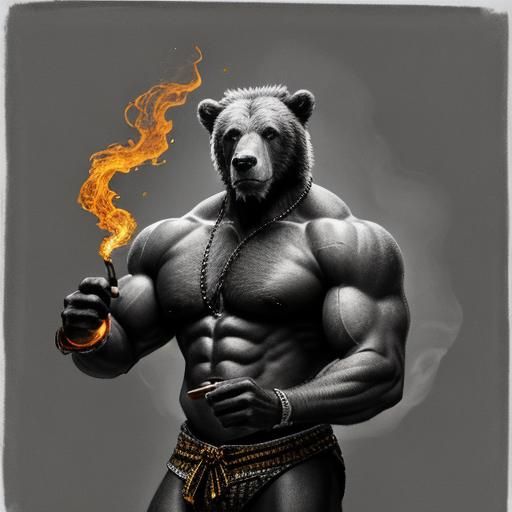 grizzly animal bear fury bodybuilder.  sideways standing pos...