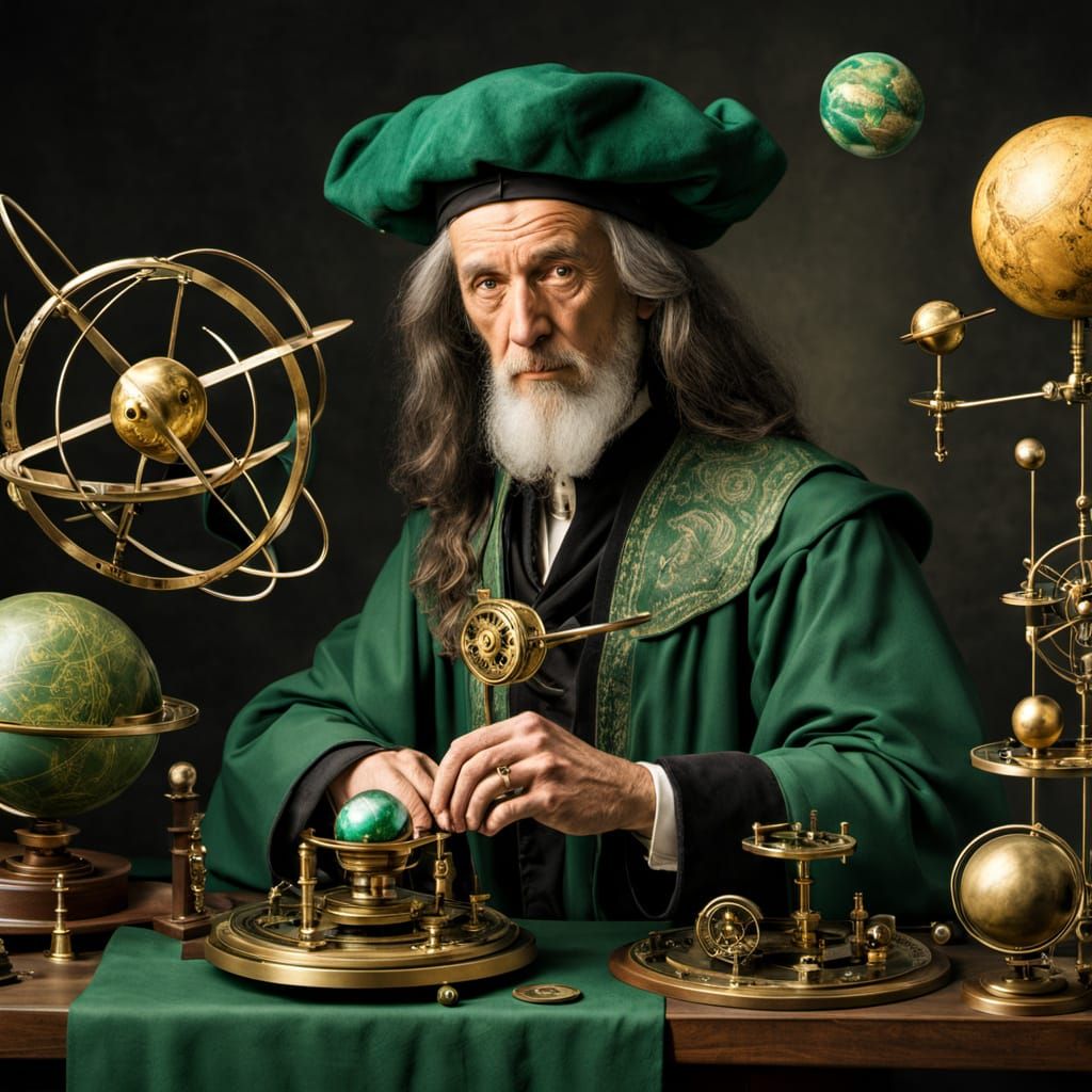 Renaissance scientist working out the position of the planets in the solar system.   by @Meredith Ellen Skye