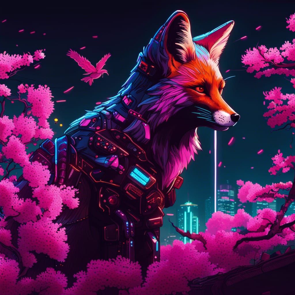 fox in cherry blossom - AI Generated Artwork - NightCafe Creator