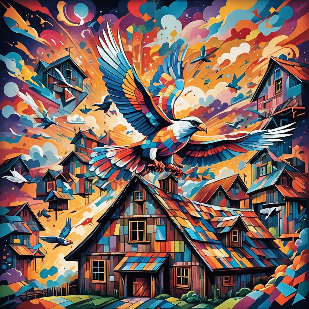 The spirit of St. Louise flying over a barn at dawn graffiti...