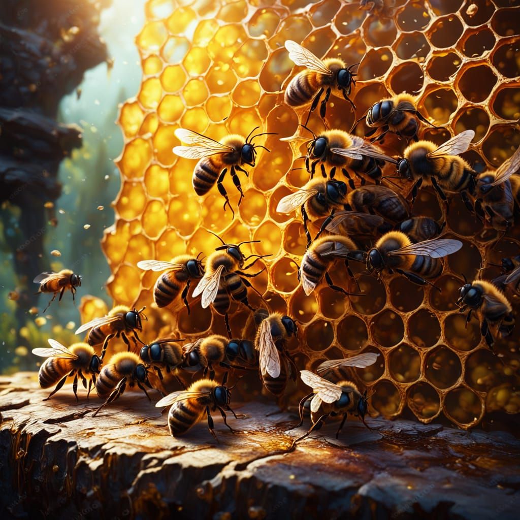 Bees on honeycombs 