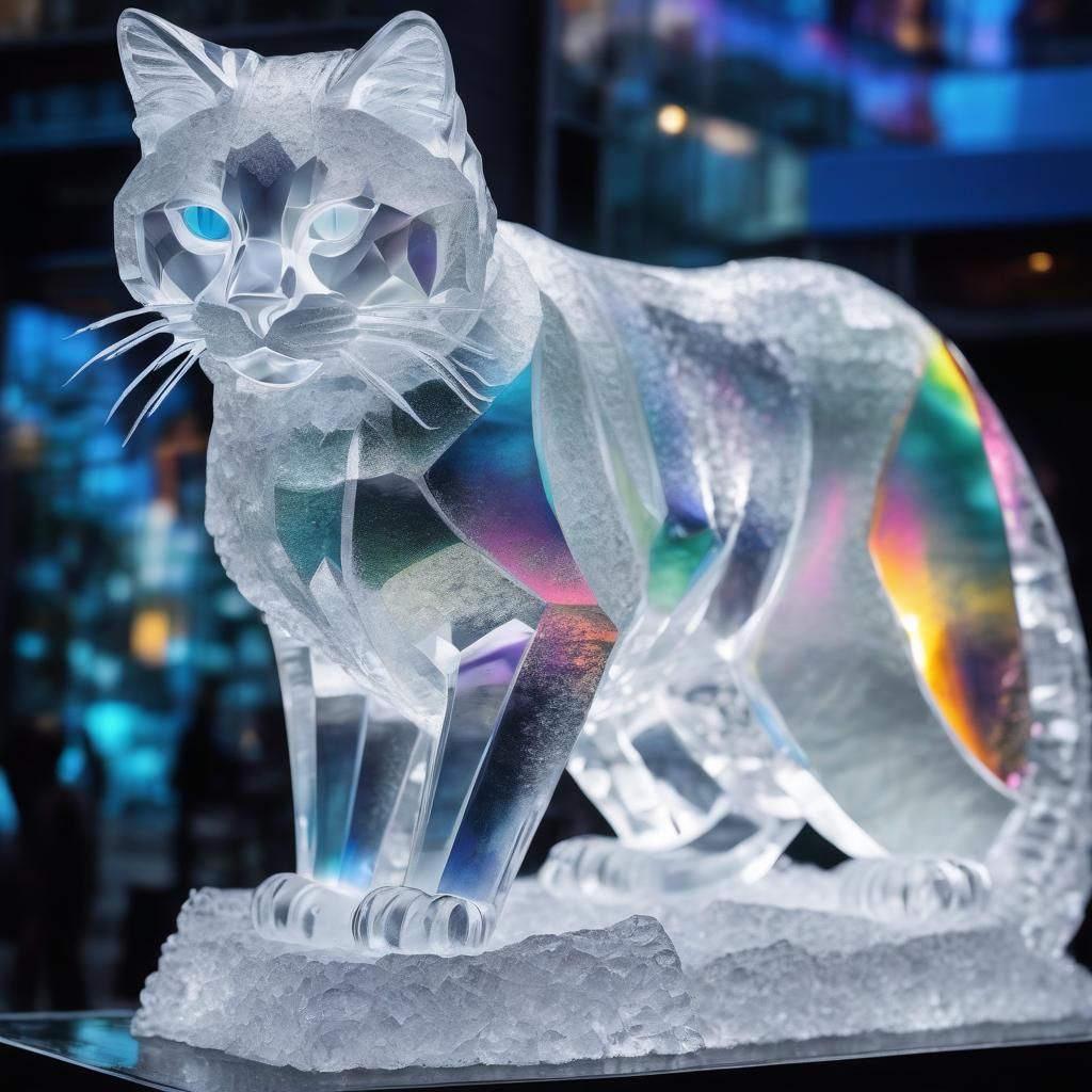 Snow ice Frosted Ice sculpture cat Ice sculpture ice High resolution