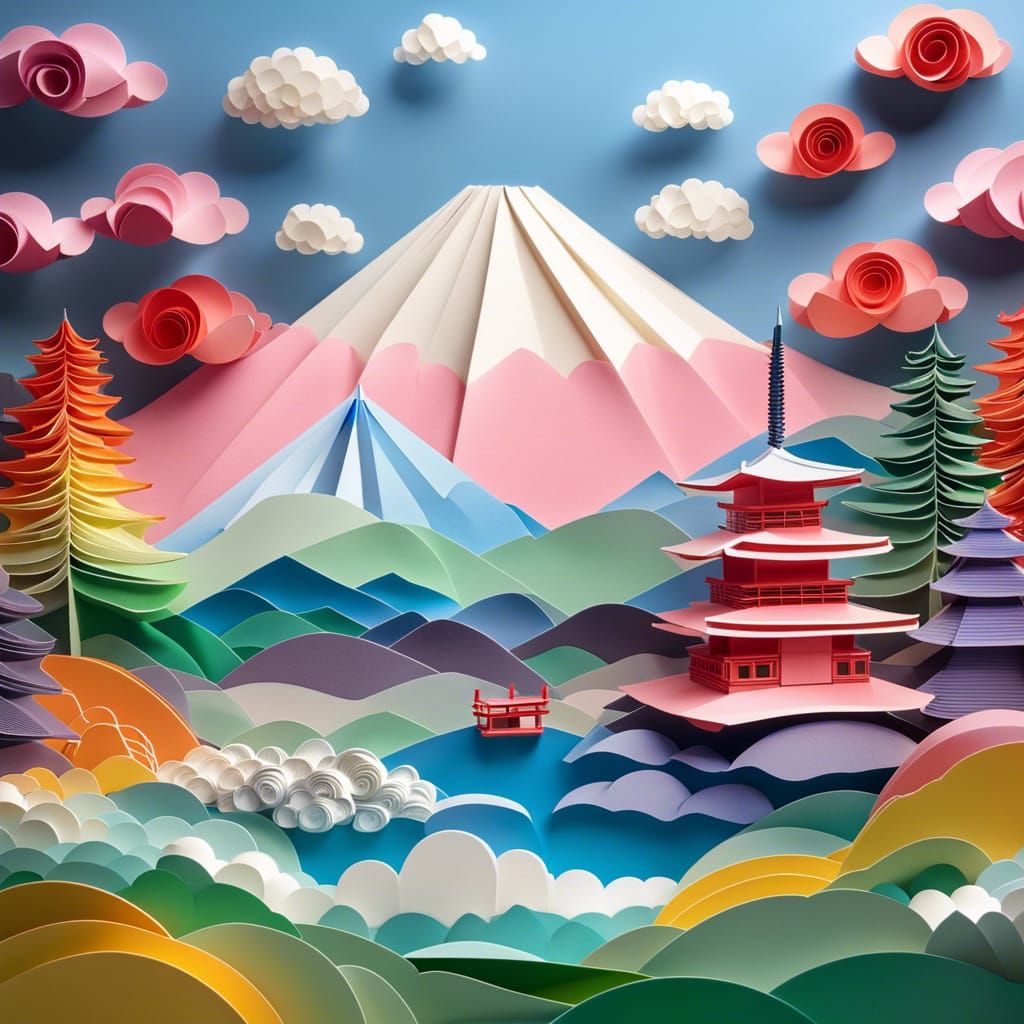 Mount Fuji, Japan - origami and paper quilling
