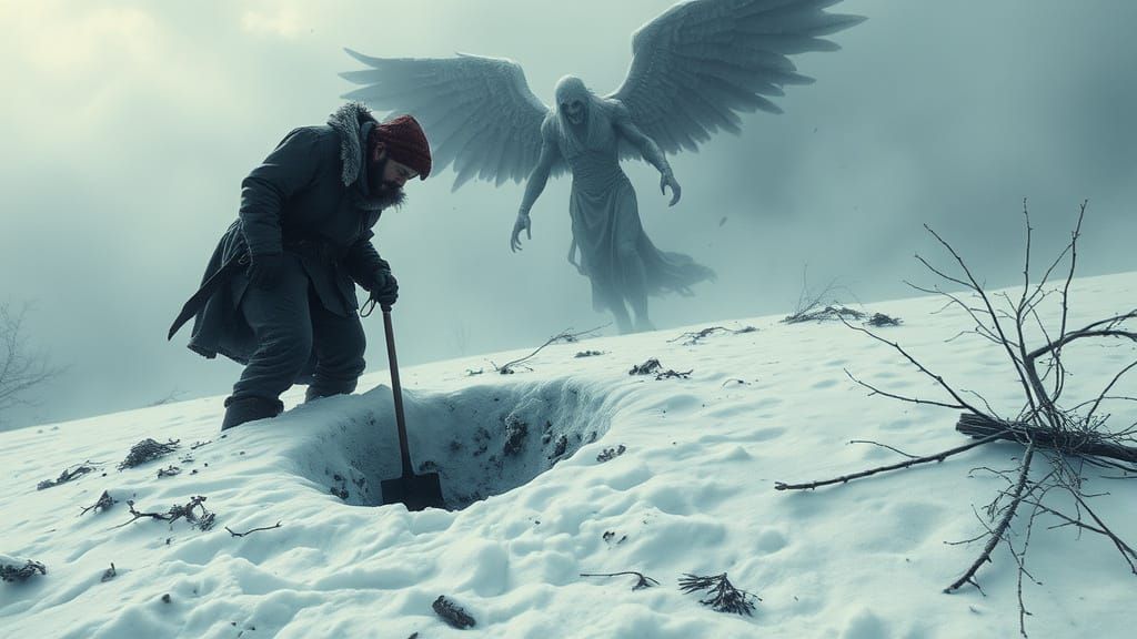 the angel of death pulls a mans soul towards his realm , as he is trying to survive the harshness of ...  by @symon