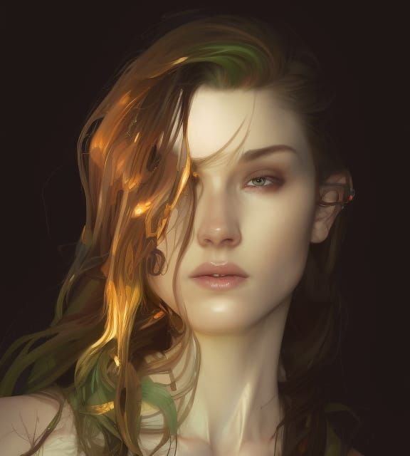 Eyes of Green head and shoulders portrait, 8k resolution con...