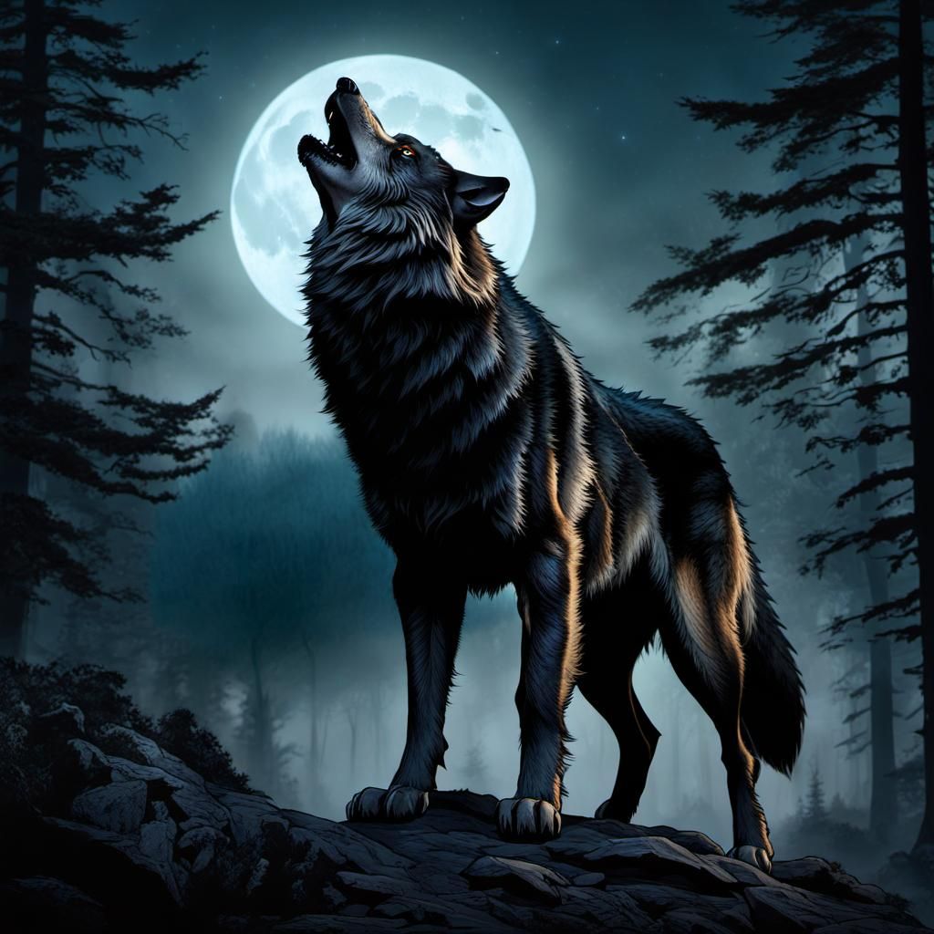 Dire-Wolf, howling at the moon. - AI Generated Artwork - NightCafe Creator