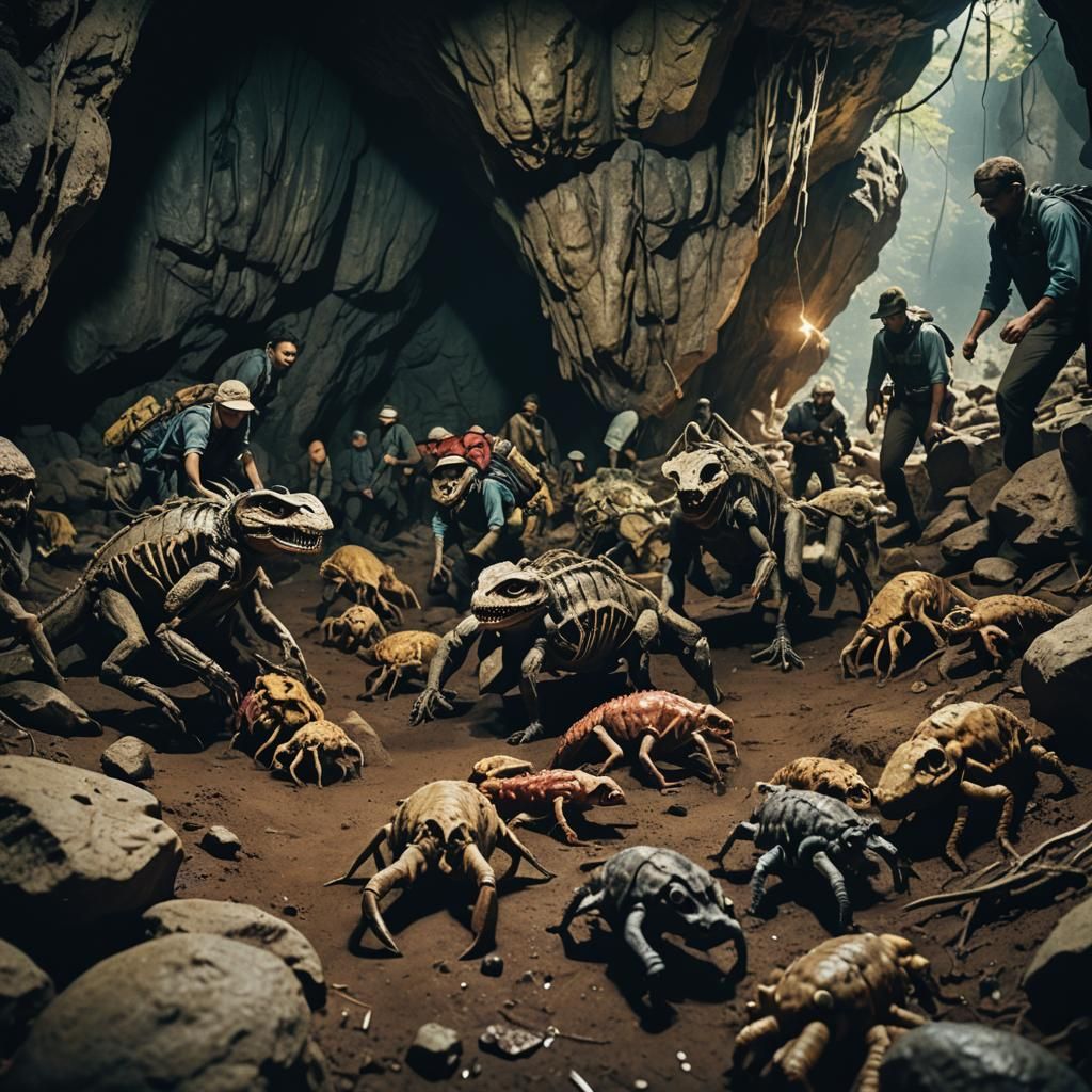 Cave crawlers looking for food and eating human remains