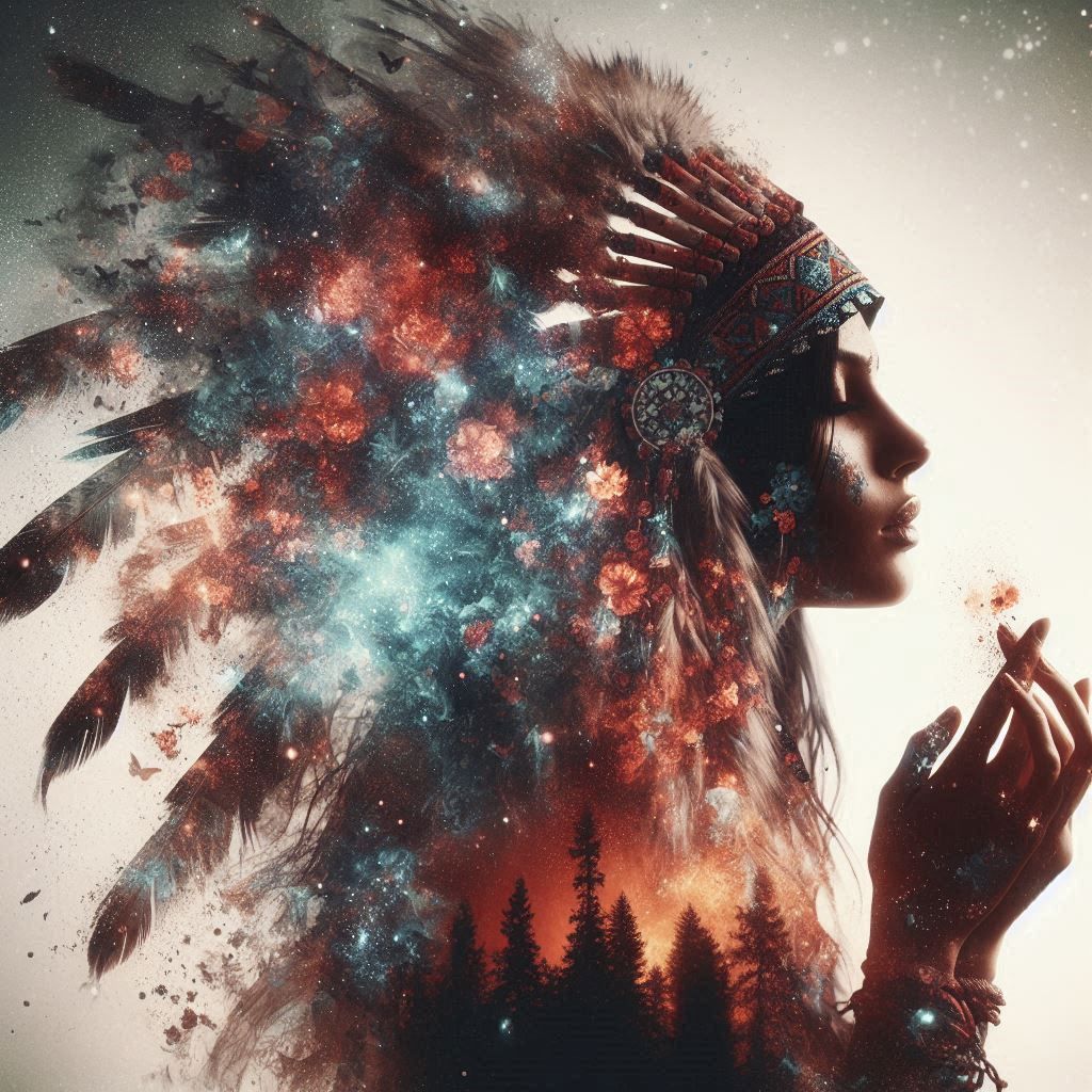 double exposure beautiful fantasy DALL-E 3 portrait landscape..