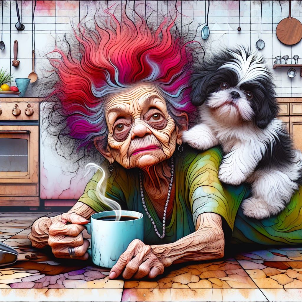 a-caricature-of-a-70-year-old-woman-sitting-on-the-kitchen-floor-with