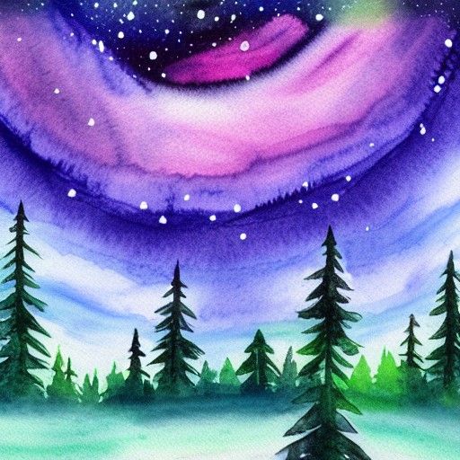 Illustrated forest and night sky.
