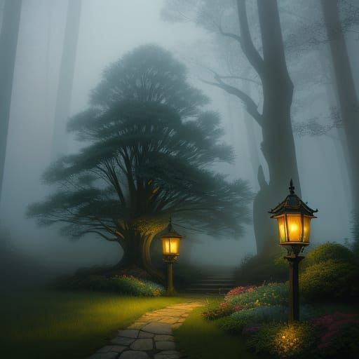 Ethereal Figure in Mist: a Thomas Kinkade Style Fantasy