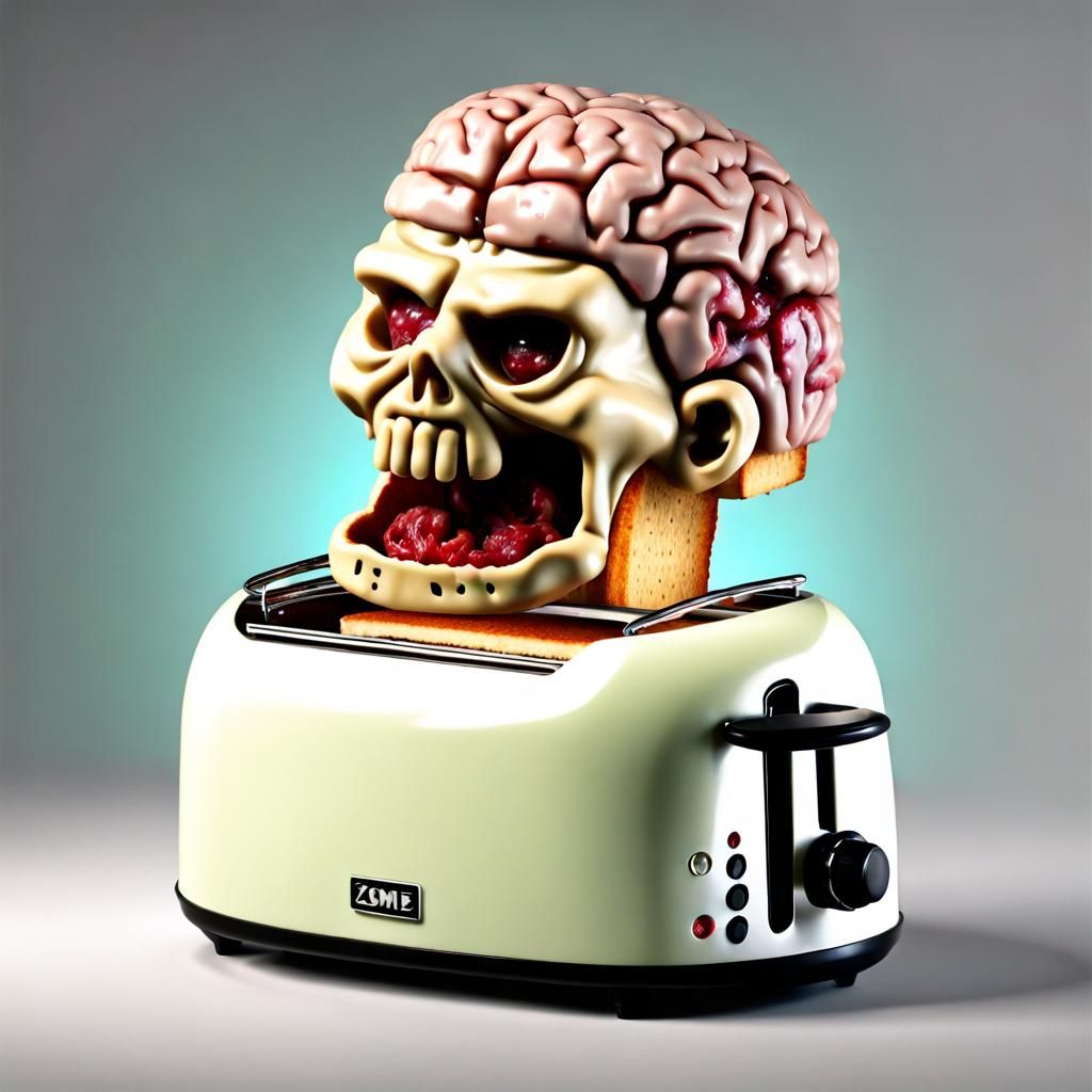 zombie head toaster with ejected loaf of brain, 8k