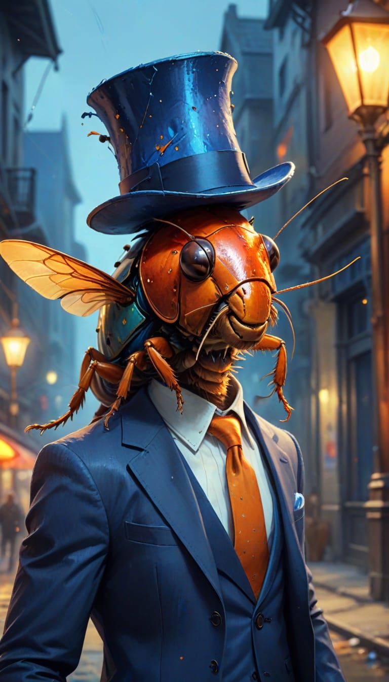 Cartoon Cockroach in Suit as Watercolor Concept Art