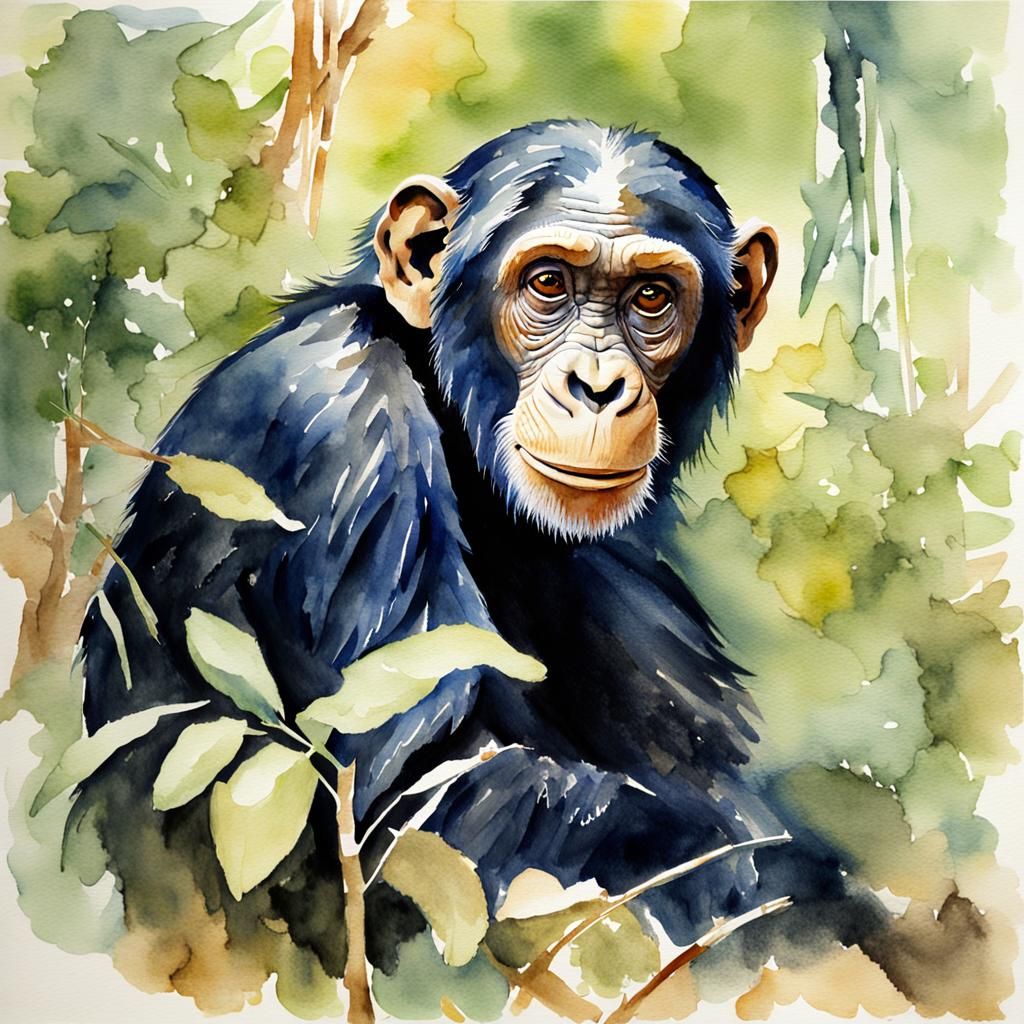 Jane Goodall chimpanzees Watercolor deep