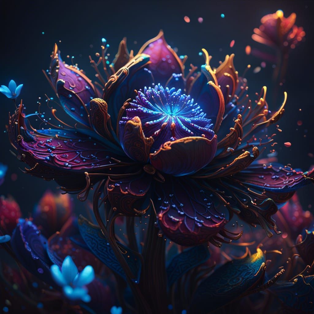 World Flower with Universe Petals in Dark Fantasy Style