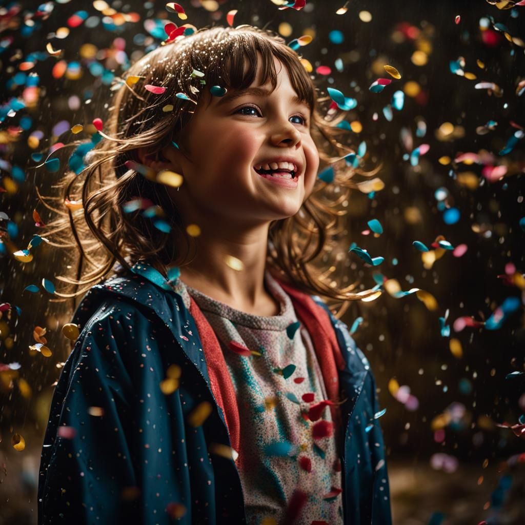 Happy girl covered in confetti  by @avionesplateados 