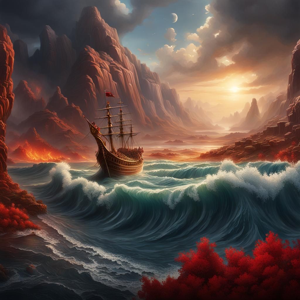Viking boat sailing in rough waters.