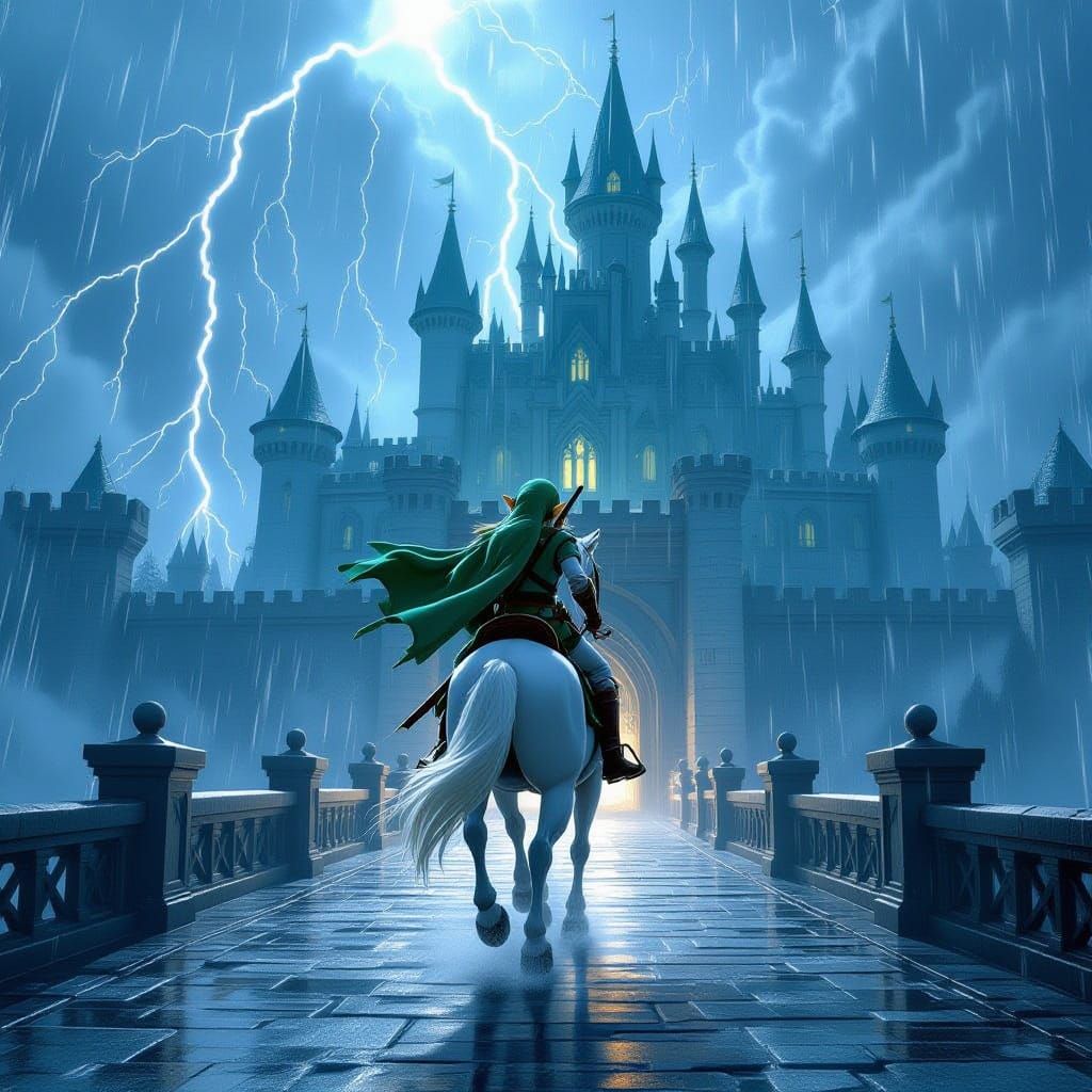  Link is riding with great speed to save Hyrule Castle which is under siege.  